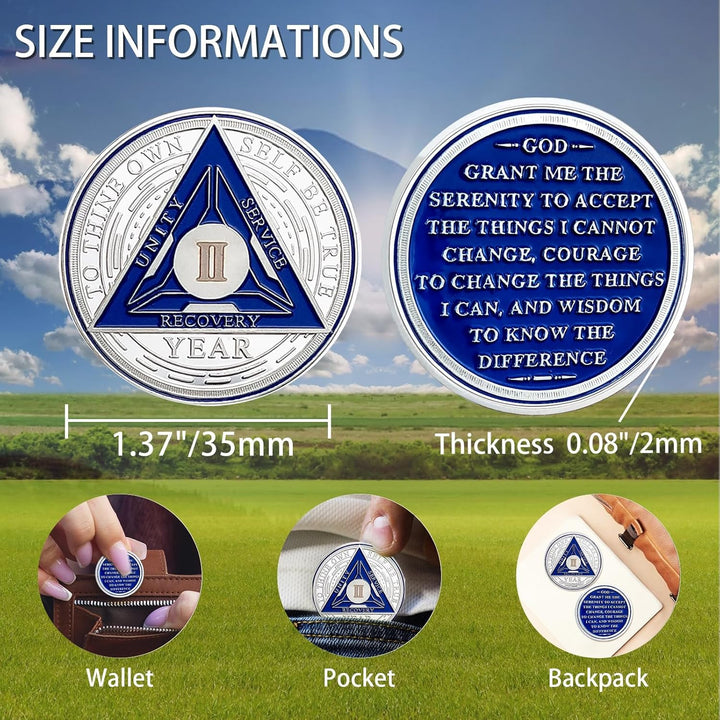 2 Year Sobriety Chip - Triplate AA Coin and Medallion Sobriety Coin Recovery Chips Sober Anniversary Token Sobriety Gifts Alcoholics Anonymous Recovery for Men Women
