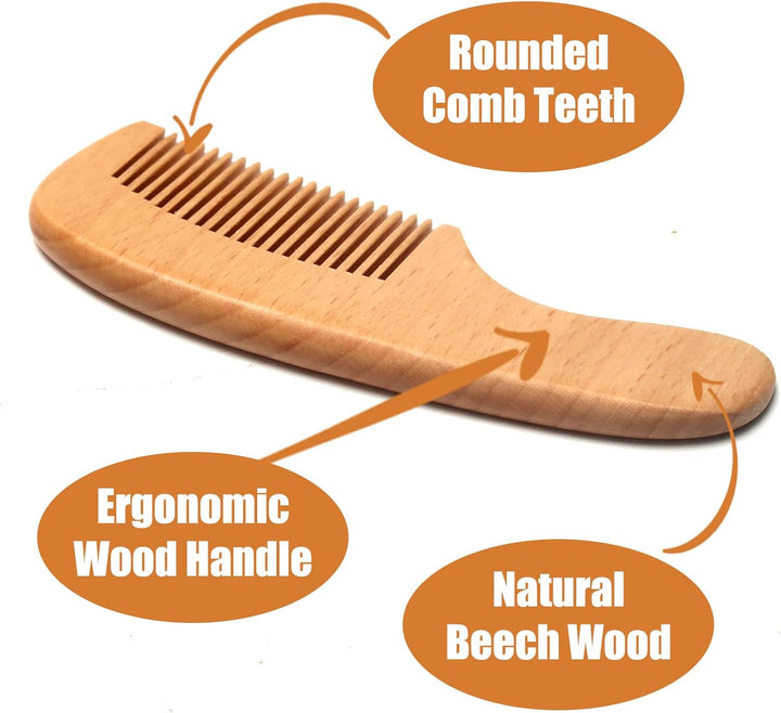 Baby Wooden Brush and Comb Set, Set of 3 Soft Goat Hair Brush with Find-Teeth Comb and Cradle Cap Brush for Newborns Toddlers Newborn Boys Girls (Pink)