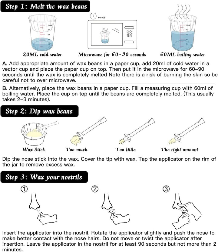 Nose Wax Kit for Men and Women, Nose Hair Removal Wax with 100G Nasal Hair Wax 20 Safe Tip Applicator, 10 Wooden Applicators,10 Containers and 10Moustache Stencils as a Christmas Gifts