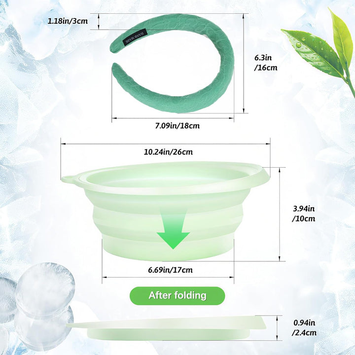 Silicone Ice Bowl for Face with Hairband,Collapsible Facebowl with Built-In Icetray,Washbowls for Facial Ice Bath,Portable Silicone Wash Basin for Facial Cleansing & Beauty,Home Travel Use(Green)