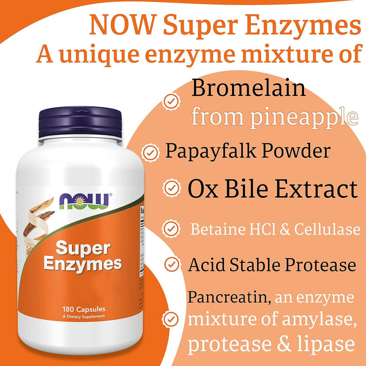 Foods, Super Enzymes, 180 Capsules, Lab-Tested, Enzyme Blend, Gluten Free, Soy Free