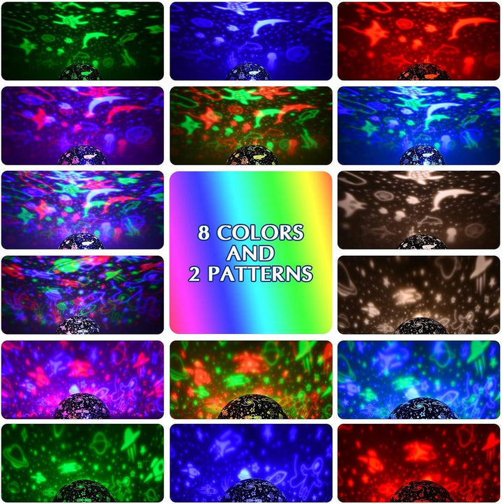 Baby Night Light Kids Projector, Starry Sky Lights Lamp 360 Degree Rotating Space and Ocean Themes with 8 Lighting Modes, Star Projector Gifts for Boys and Girls - White