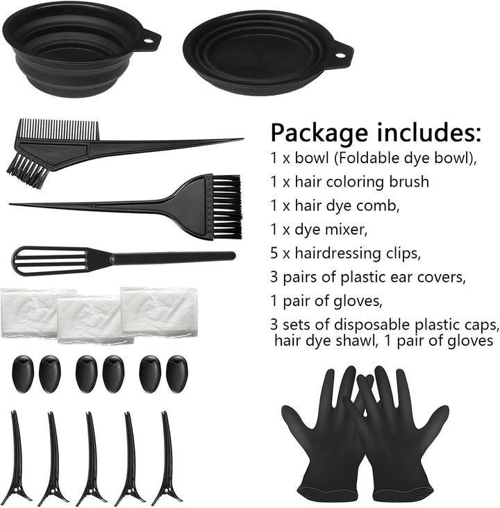29 Pcs Hair Dye Bowl and Brush Kit, DIY Beauty Salon Hair Bleaching Tools Kit, Tint Bowl and Brush Set for Ear Cover, Shawl, Gloves, Hairdressing Clips, Highlighting Comb