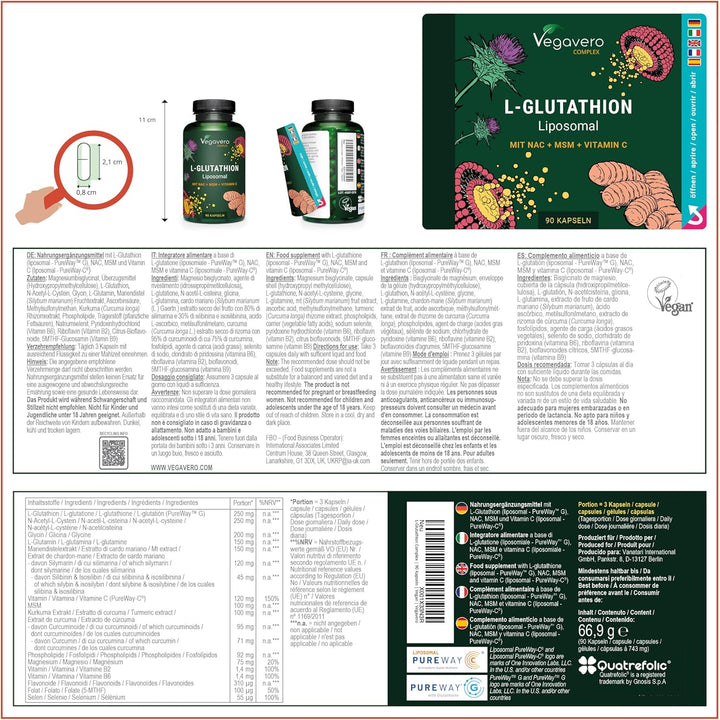 L-Glutathione Complex | with Glycin, Pureway-C Vitamin C Liposomal and MSM | NO Additives | Vegan | 90 Capsules