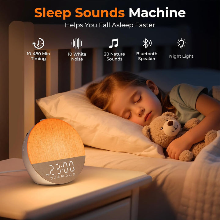 Sunrise Alarm Clocks, Wake up Light with Sunrise Simulation, Dual Alarms, Snooze, White Noise Machine Sleep Aid with 30 Natural Sounds, Bluetooth 5.3, 18 Color Modes, Gift for Heavy Sleeper/Kid