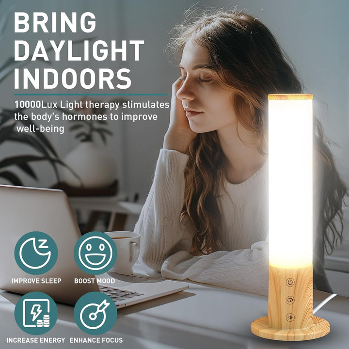 SAD Lamp, 360° Uv-Free SAD Light, 10000 LUX Light Therapy Lamp for Seasonal Affective Disorder, 3 Color Temperature & 5 Brightness, Touch Control Happy Lamp for Office/Desk/Home/Sleep