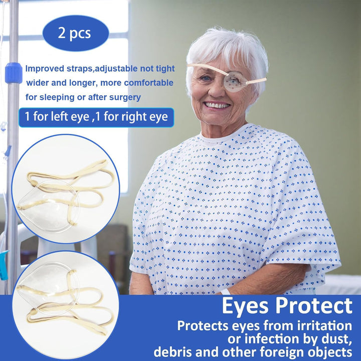 2Pcs Eye Shield after Cataract Surgery, Clear Eye Patch Plastic Eye Shield with Extended Elastic Strap Longer & Wider for Adults Eye Protective after Cataract Surgery(Beige)