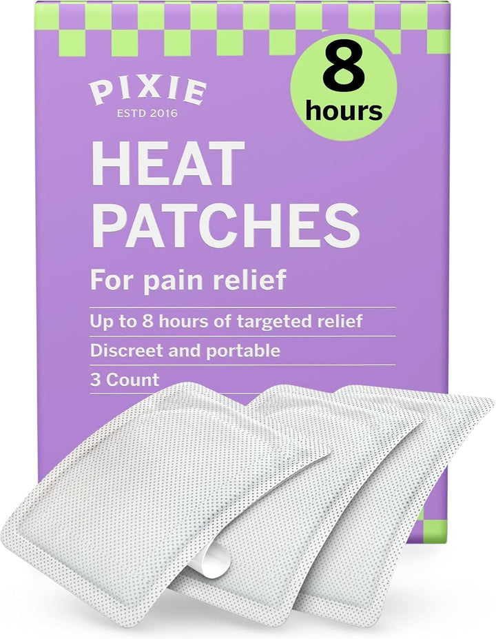 Pixie Period Cramps Menstrual Pain Relief Heat Patches - Lower Abdominal & Back Soothing Therapy - Natural Alternative to Lidocaine ICY Hot - up to 8 Hours - 6 Count Discreet Disposable Heat Pads