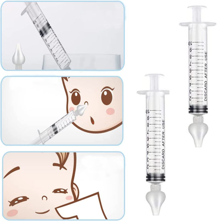 2Pcs Baby Nasal Aspirator, 10Ml Nasal Irrigator, Reusable Silicone Nasal Suction Tip, Nasal Irrigator for Baby, Nose Cleaner Rinsing Device, Safe and Comfortable