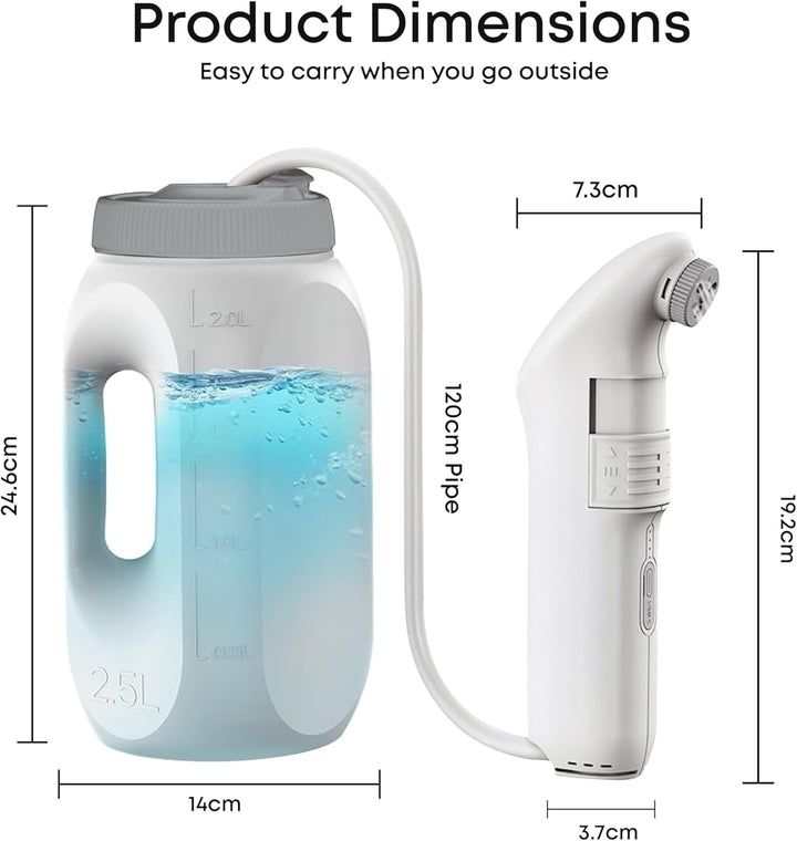 Electric Portable Bidet Sprayer – 2.5L Handheld Travel Shattaf, Strong Pressure Toilet Spray, Rechargeable 1600Mah Battery, USB-C Charging – Home, Camping & Outdoor Hygiene (White, JP-239B)
