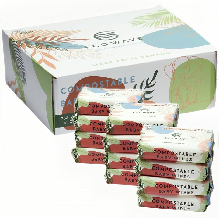 Baby Wipes, 100% Compostable Eco-Friendly Bamboo Wipes, Unscented, Hypoallergenic, Vegan, Alcohol-Free, Suitable for Sensitive Skin (64 Count Pack of 4)