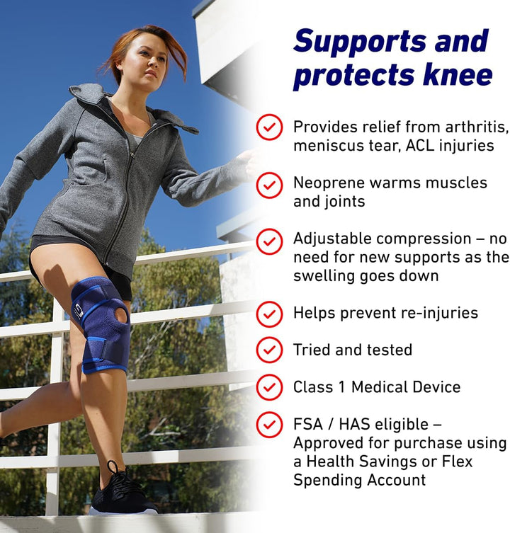 Knee Support Open Patella - Knee Brace for Arthritis, Joint Pain Relief, ACL, Meniscus Tear, Runners Knee, Walking, Running - Knee Supports for Joint Pain Men and Women - Adjustable