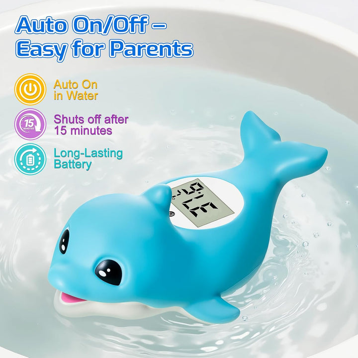 Baby Bath Thermometer – Digital Floating Water Thermometer for Newborn – Accurate Temperature in °C & °F – Blue Dolphin Design