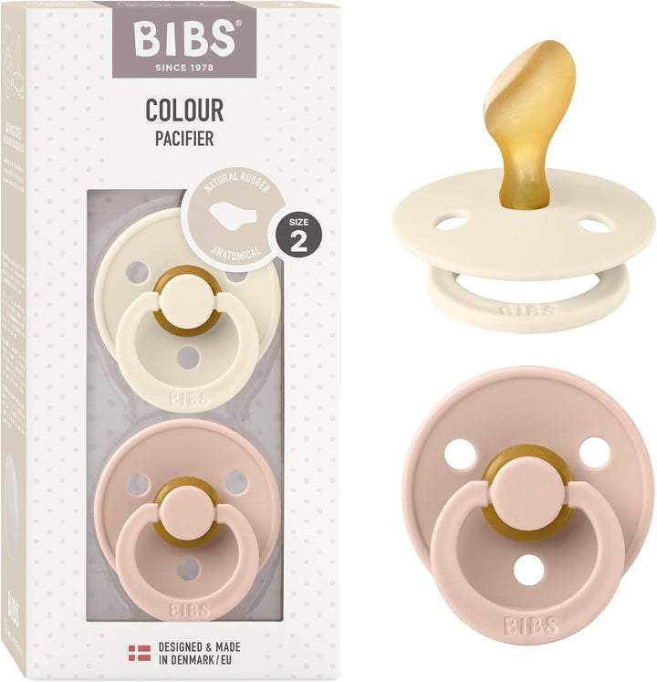 Colour Anatomical Soother 2-Pack, BPA Free Dummy Pacifier, Orthodontic Nipple. Natural Rubber Latex, Made in Denmark. 0-6 Months (Pack of 2), Sand/Iron