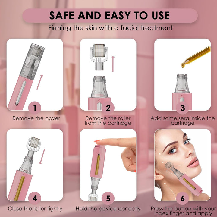 Derma Roller with Reservoir for Skin, Hair, Wrinkles, Stretch Marks, Hyperpigmentation INSTANT SERUM APPLICATION, 105 Titanium Needles 0.5 Mm