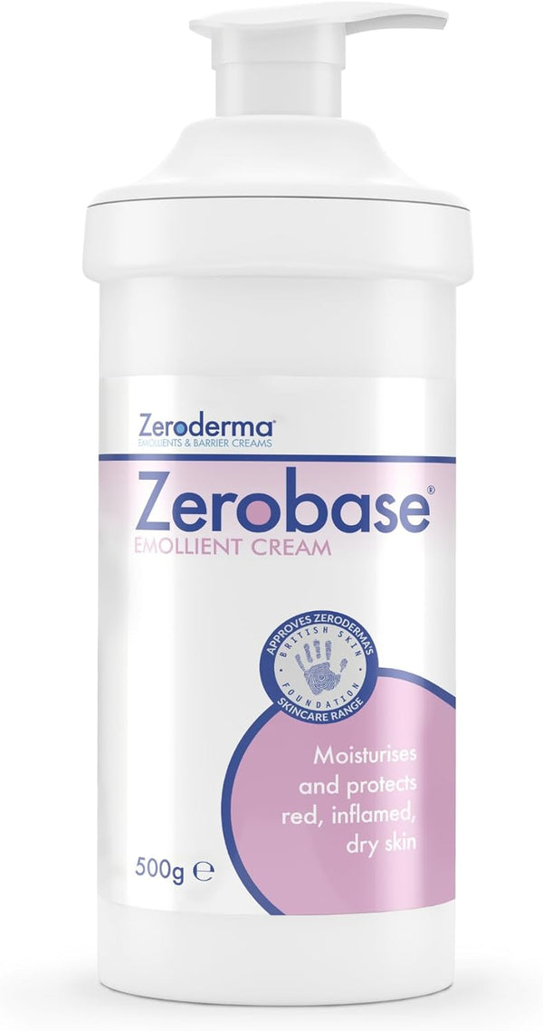 Zerobase Emollient Cream 2-In-1 Moisturiser & Soap Substitute, for Dry & Eczema-Prone Skin, Restores Skin Barrier, 21 Percent W/W Paraffins, 500G