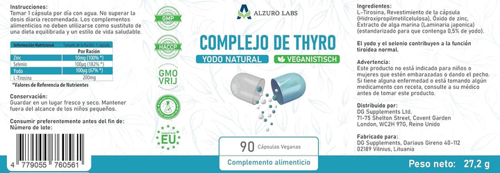 Thyro Complex with Natural Iodine | 90 Vegan Capsules | High Strength Thyroid Support | 3Rd Party Lab Tested | GMP | Gluten & GMO Free