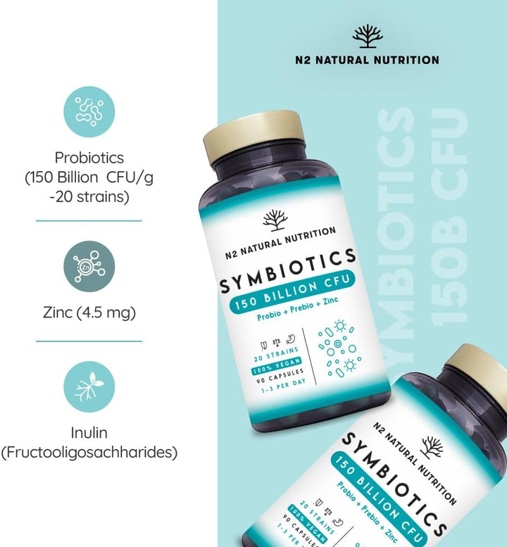 Probiotics 150 Billion CFU – 20 Multi Strains with Prebiotic, Inulin & Zinc – High Strength Vegan Supplement – Gastro Resistant Capsules – 76 Day Supply –