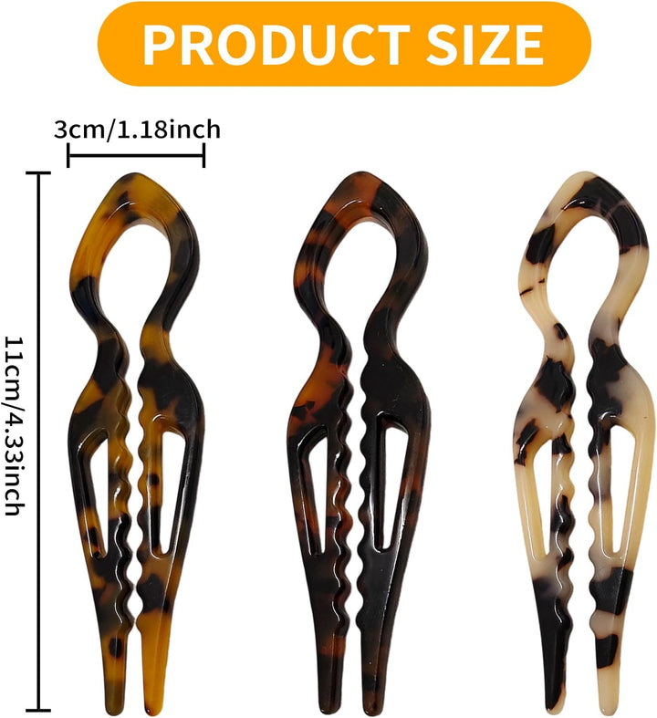3Pcs Lialys Prestige Hair Pins Magic Grip, French Twist U-Shaped Hairpins for Women, Acetate Hair Styling Accessories for Buns & Updos, Holds Thick/Fine/Long Hair(3 Colors)
