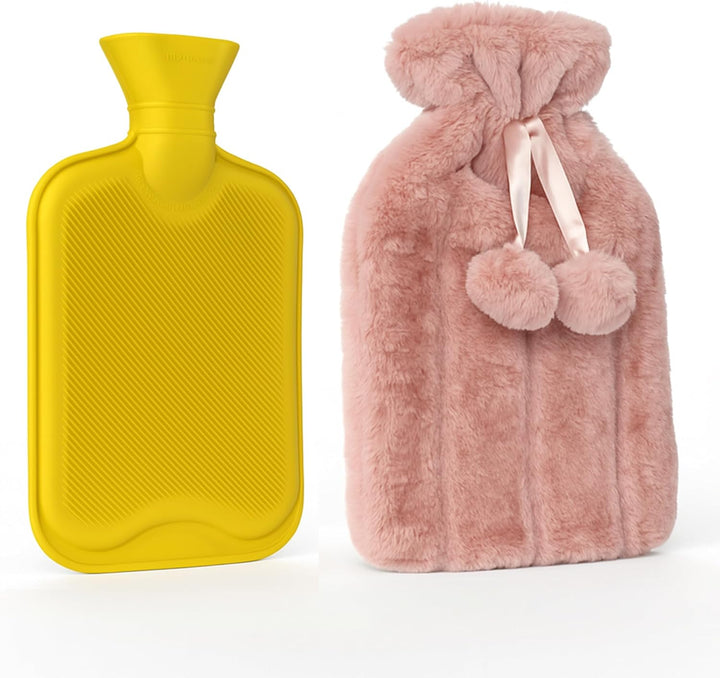 2L Hot Water Bottle with Luxury Cosy Fur Provides Warmth and Pain Relief, Standard for Hand Feet Warmer, Neck Shoulder Relief (Hot Rose Red Cover), 1.0 Count