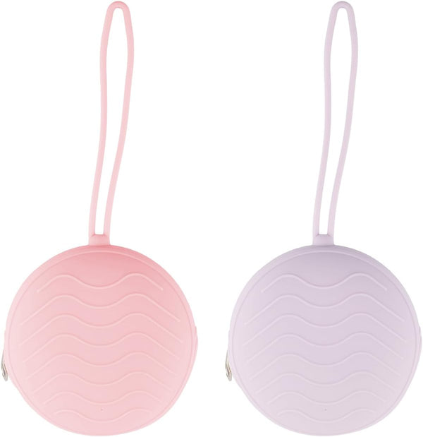 2 Pack Dummy Holder Cases with Strap,Safe Durable Pacifier Storage Container Set,Universal Portable Baby Dummy Holder Pod Box Holder Bag Accessories for Travel Home(Purple,Pink)