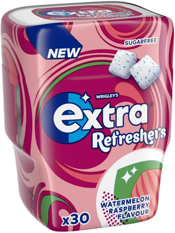 Refreshers Watermelon Raspberry Flavour Sugarfree Chewing Gum Bottle, 1 Pack of 30 Pieces