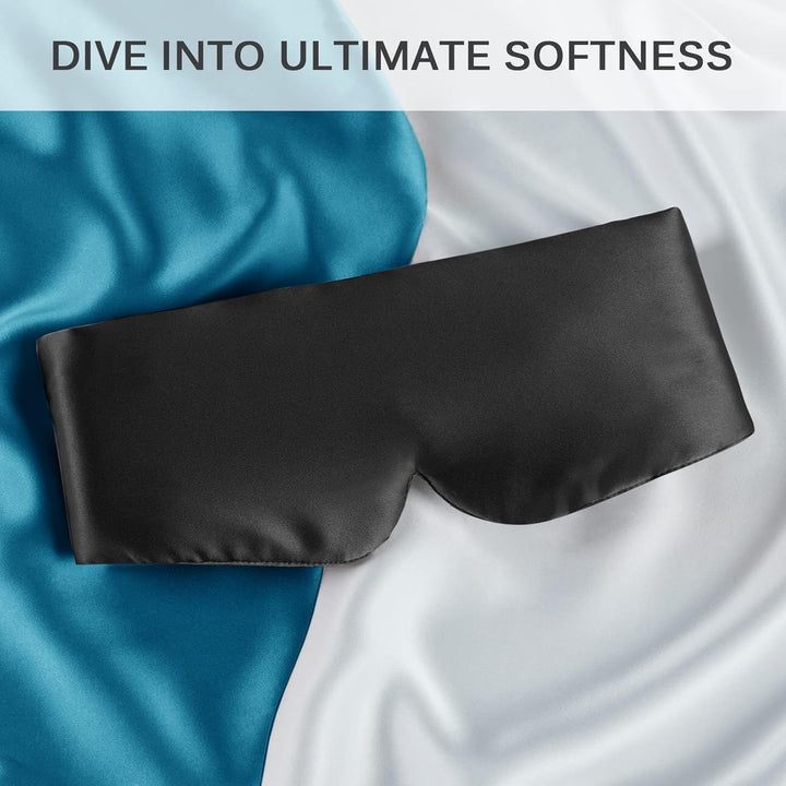 Sleep Mask, 100% Natural Mulberry Silk Eye Mask for Women and Men with Adjustable Strap, Large in Size, Blindfold for All Night Sleep, Black