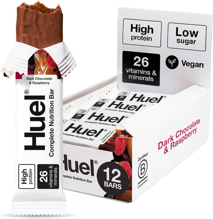 Complete Nutrition Bar, 12 X 55G Bars, Peanut Caramel, High Protein Bar, Plant-Based Protein Bars, Low Sugar, High Fibre, High-Protein Snack with Vegan Chocolate, under 210 Calories