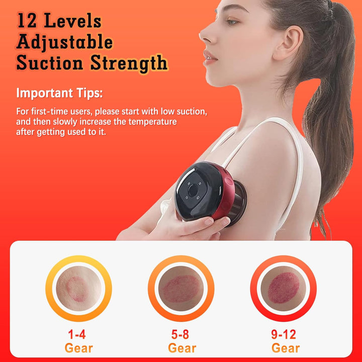 5 in 1 Electric Cupping Set Gua Sha Cupping Set with Remote 12 Adjustable Temperatures Vacuum Cupping Massager with Red Light for Body Reduce Muscle Pain with 3 Cups (Red)