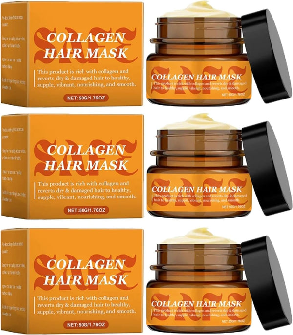 Collagen Hair Mask, a Deeply Hydrating and Repairing Hair Mask, Nourishes, Repairs, and Smoothes Hair. Suitable for Dry, Damaged Hair, Moisturizes, and Strengthens against Damage.