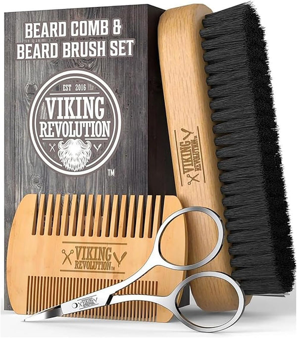 - Beard Brush for Men - Natural Boar Bristle Brush and Dual Action Pear Wood Beard Combs with Velvet Travel Pouch - Mens Gifts - 3 Pieces