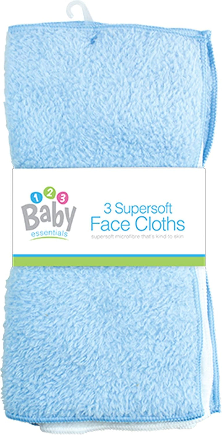 New 3 Pack Super Soft Baby FACE Hand Cloths Bath Flannel Wash Towel Wipe Feeding (Blue & White)