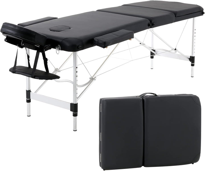 Portable Massage Table Folding Lightweight Beauty Salon Spa Bed Therapy Couch (Black, 60Cm Width 3 Section Aluminum)