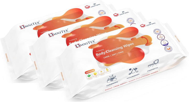 80X  Thick Luxury Body Cleansing Wipes - Microwaveable | Large Rinse Free Bed Bath Wipes for Elderly | with Aloe Vera & Vitamins | Nourish, Cleanse, Protect | Paraben & Alcohol Free