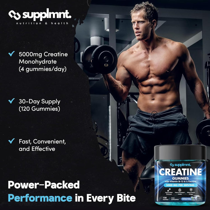 Creatine Gummies 5000Mg Lab-Tested 120Ct Max Strength Muscle Growth/Recovery Supplements for Men & Women Creatine Monohydrate B12 & L-Taurine Vegan Gym Pre Workout Gummies, (Blueberry)