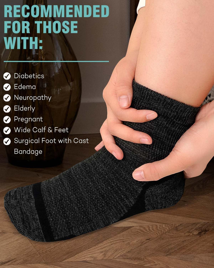 Diabetic Socks Bamboo for Women: Extra Wide Soft Top Ankle Socks for Swollen Feet Seamless Toe Hospital with Gentle Grips Non-Elastic Loose Fitting Edema Sock