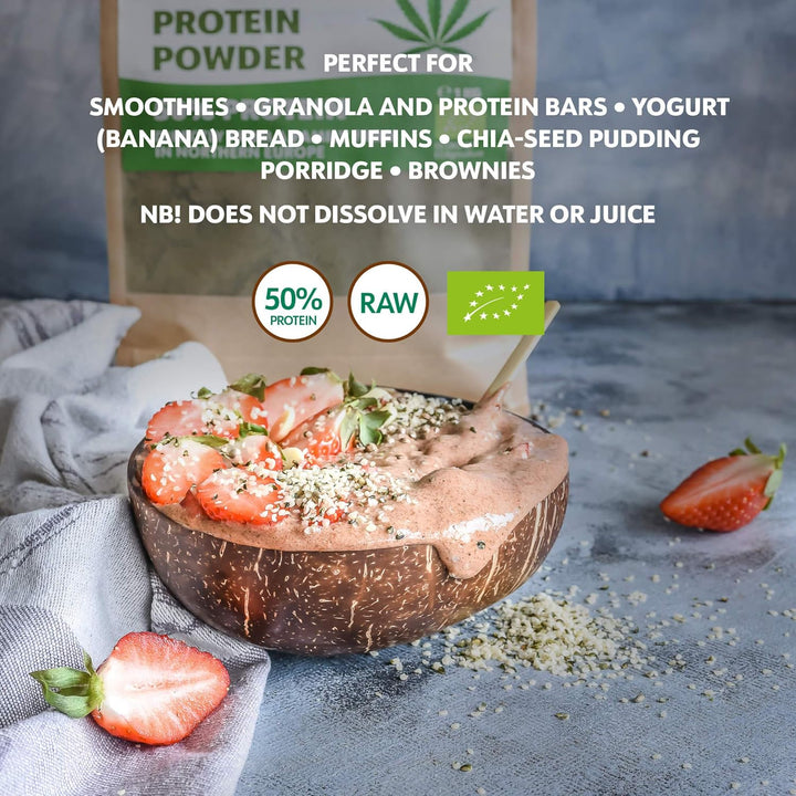 Organic Raw Hemp Protein Powder, 1Kg, 50% Protein, Nutrients Preserved, Delicious Nutty Flavour, Organically Grown in Nordic Climate, Plant-Based Vegan Protein Powder, Non-Gmo