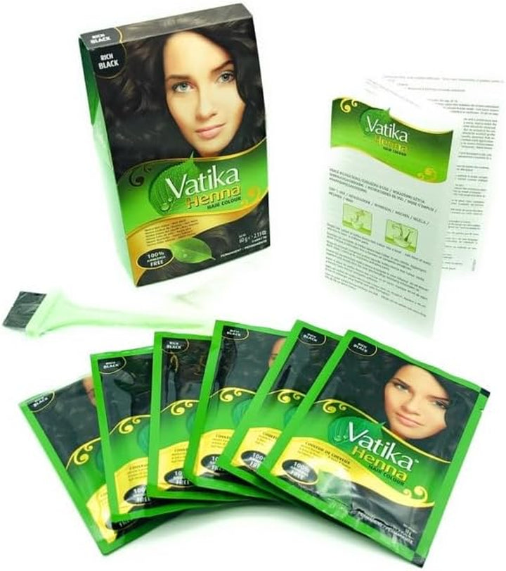 Henna Rich Black Hair Colour - 60G (6 X 10G Sachets), 100% Ammonia Free, for Vibrant Color, Shine, & Coverage (Packaging May Vary)