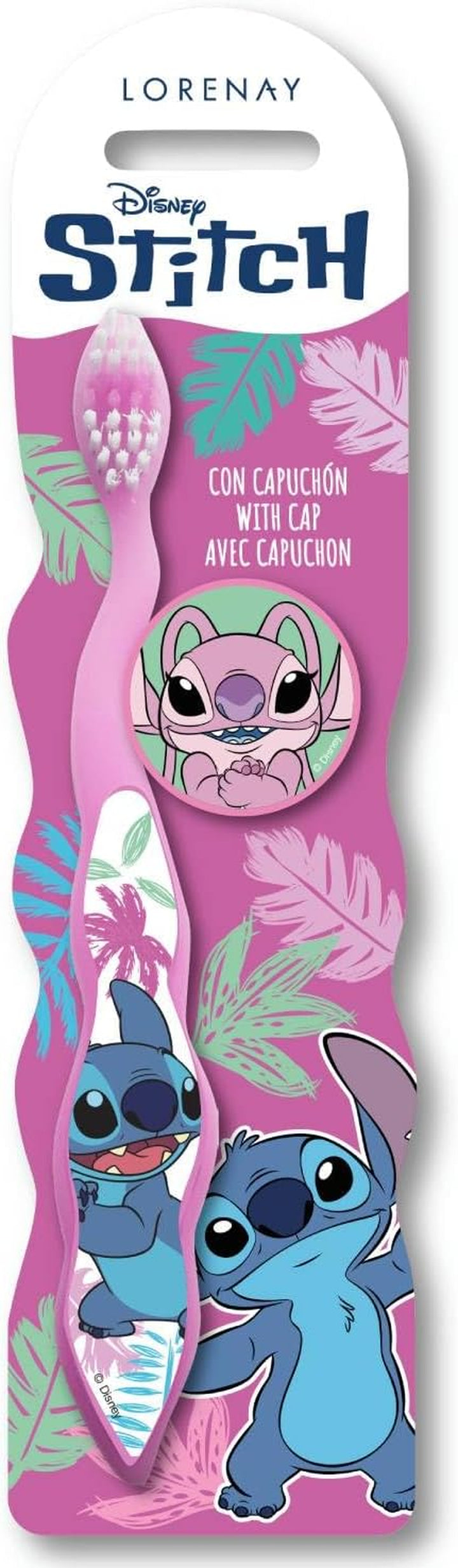 Disney Stitch Little Teeth Toothbrush for Kids with Soft Rounded Bristles, Comfortable Handle Grip and Protection Cap for Children Ages 3+