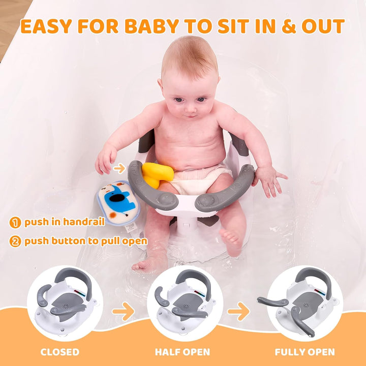 Baby Bath Seat 6 Months Plus,Sit up Bath Seat with Temperature Alert,Baby Bath Chair for Babies 6 Months+,Baby Bath Support Toddler Bath Tub Seat with Open Backrest+4 Suction Cup Grey
