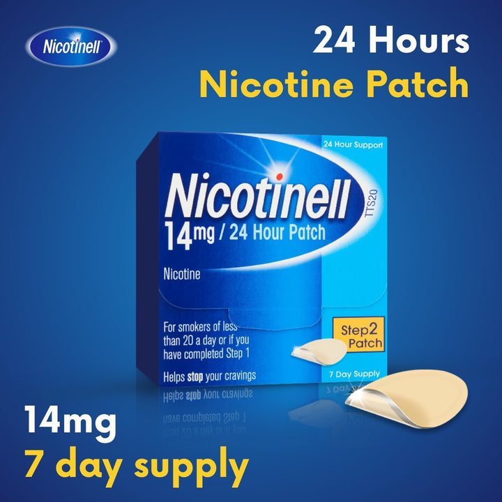 Nicotine 14Mg Patch (Pack of 7), Nicotine Patches, Stop Smoking Aid, 24H Craving Control, Step 2 for Moderate Smokers, Quit Smoking Aid