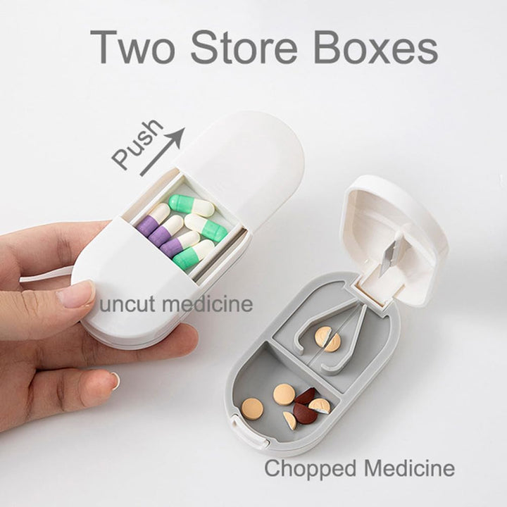 Pill Cutter Travel Portable Tablet Cutter with Blade and Storage Compartment，Pill Box Organiser, Small or Large Pills Cut in Half Quarter for Pills Tablets (White)