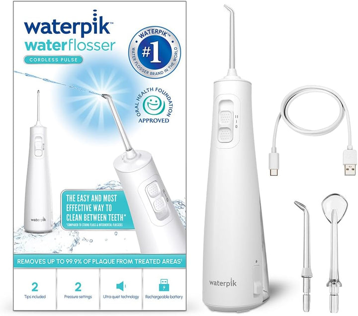 Pulse Water Flosser Cordless, Oral Health Foundation Approved, Water Flosser and Plaque Remover for Teeth, 2 X Water Floss Pressure Settings, 45 Seconds of Flossing, 2 X Tips Included