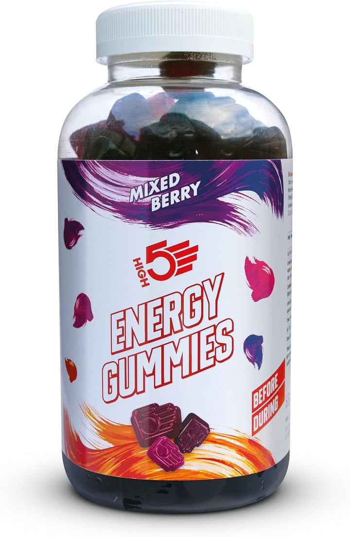 Energy Gummies - Quick Release Carbohydrate Supplements for Running, Cycling, Hiking - 10X26G Portable Resealable Pouches - Natural Vegan Energy Chews with Electrolytes & Vitamin B6, Mixed Berry