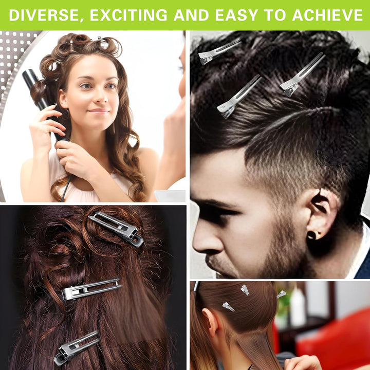 50 Pieces 4.5Cm Double Prong Metal Hair Curl Clips - Rustproof Alligator Hairpins for Styling and Pin Setting Sections