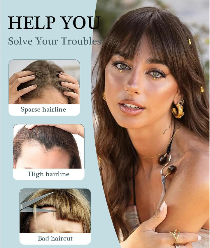 Clip in Fringe - Bangs Hair Clip in Bangs 100% Real Human Hair Extensions Clip on Air Bangs for Women Fringe with Temples Hairpieces Curved Bangs (Dark Brown, French Bangs)