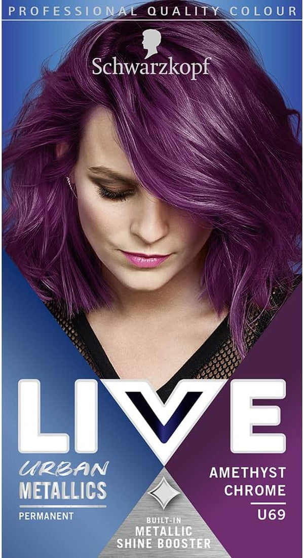 Schwarzkopf  Urban Metallics Vibrant, Long Lasting, Permanent Purple Hair Dye, Infused with Coconut Oil for Shiny Hair - Amethyst Chrome U69