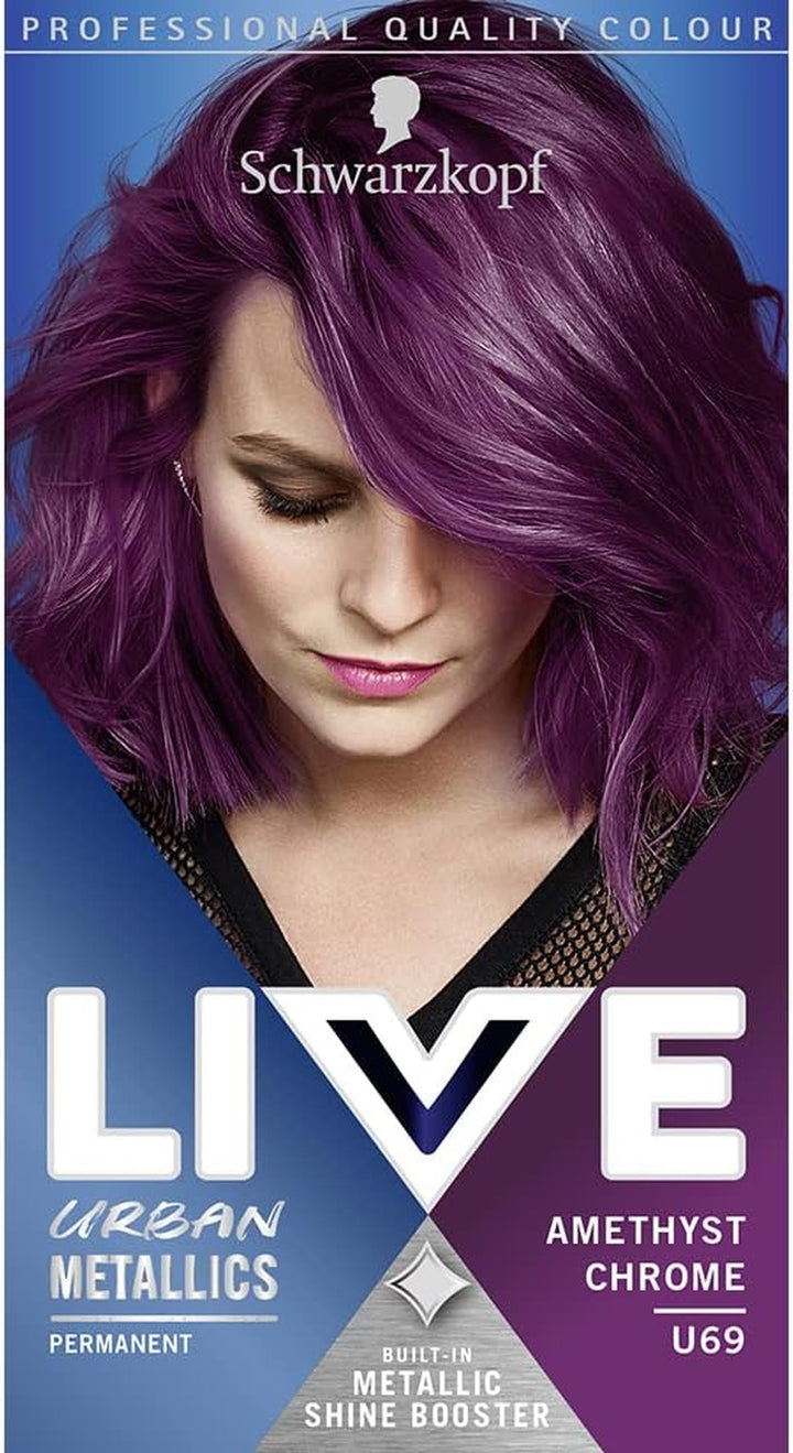 Schwarzkopf  Urban Metallics Vibrant, Long Lasting, Permanent Purple Hair Dye, Infused with Coconut Oil for Shiny Hair - Amethyst Chrome U69
