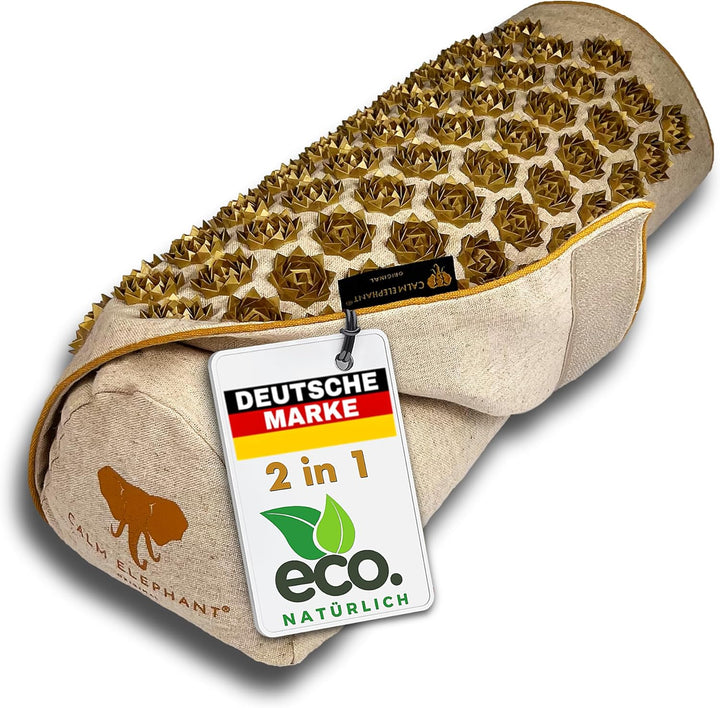 Genuine XXL Acupressure Mat 5-Piece Set with Ergonomic Pillow, Lumbar Pillow, Foot Mat, Bag – Relieves Back, Neck & Shoulders, Reduces Stress, Meditation - Beige