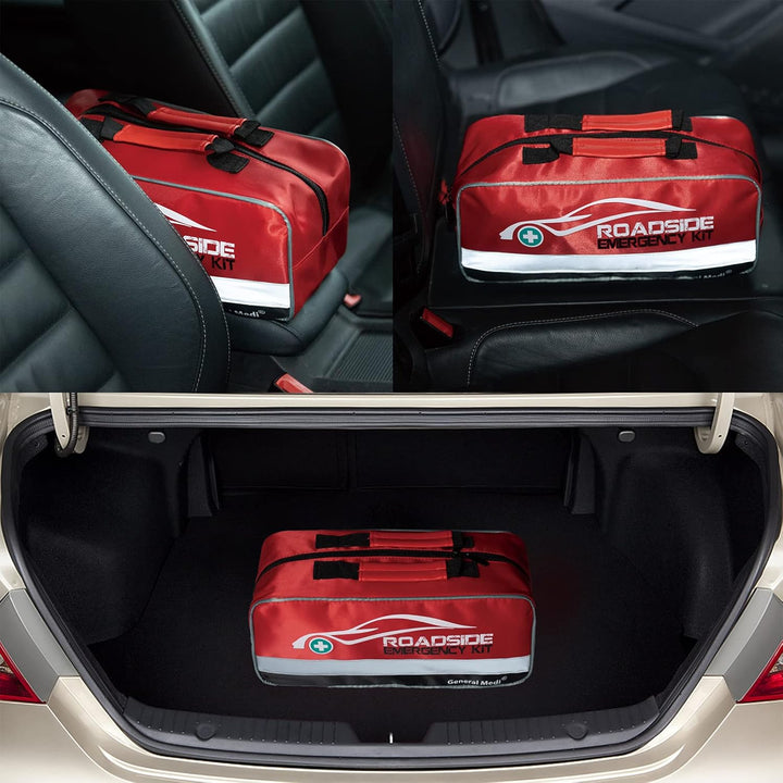 127-Pieces Roadside Car Emergency Kit Include Mini First Aid Kit, Jumper Cables,Tow Rope, Bandage, Safety Vest, Emergency Triangle, All in One Pack